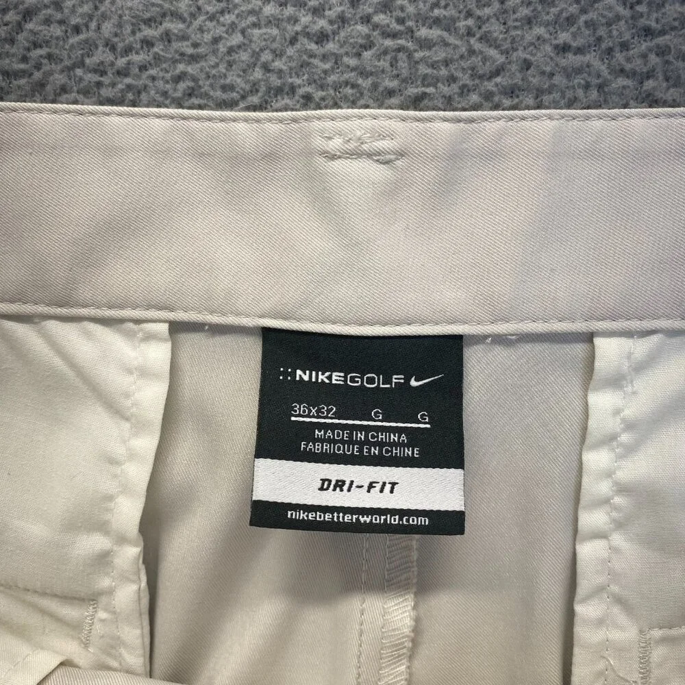 Nike Golf Tech Pants Mens 36x32 Ivory Dri Fit Straight Leg Preppy Classic